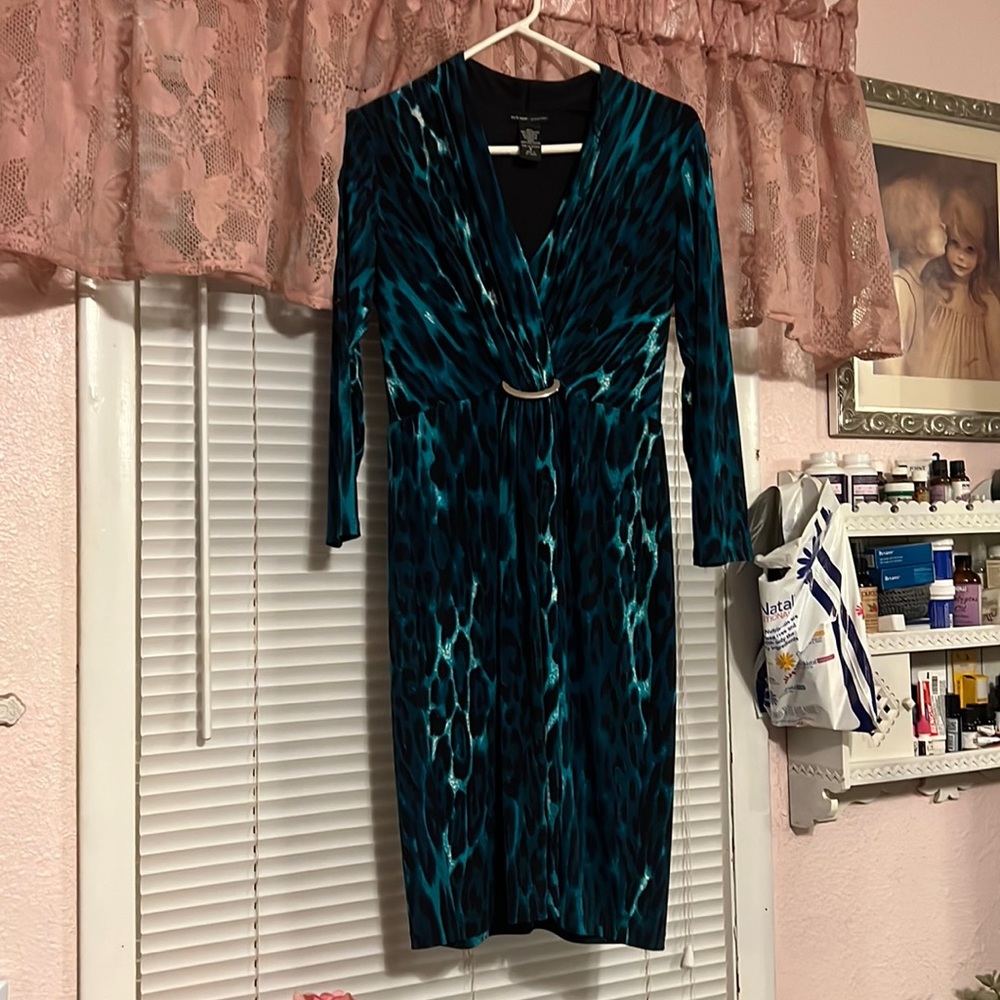 New York company teal and black multi blend small dress